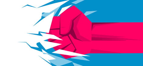 Illustration of fist breaking glass